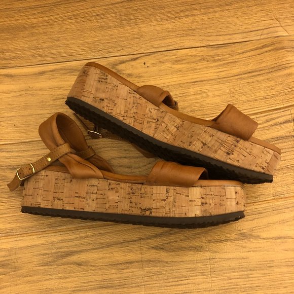 Sundance brown cognac  wedge cork sandals, 7.5 - Picture 9 of 12